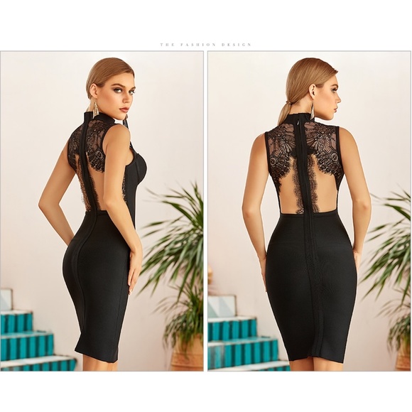 Black Bandage Lace Detailed Bodycon Dress - Picture 8 of 14
